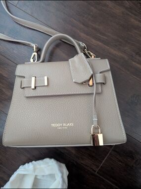 Teddy Blake Taupe Pebbled Leather Top-Handle Satchel